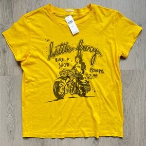 NWT MOTHER Goodie Goodie Box Tee Yellow Graphic Little Fury Short Sleeve Tee XS